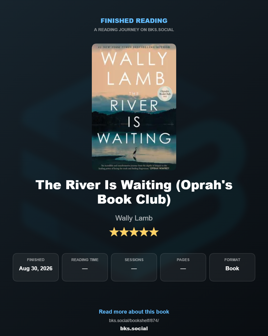 Finished reading The River Is Waiting (Oprah's Book Club)